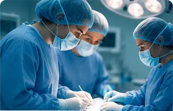 Équipe médicale réalisant une intervention de chirurgie générale, viscérale et digestive à la Clinique Assalam à Tanger.