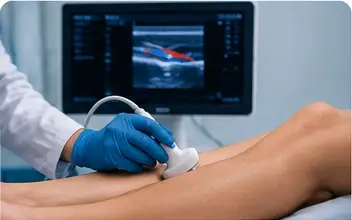 Examen Doppler vasculaire des membres inférieurs à la Clinique Assalam à Tanger.