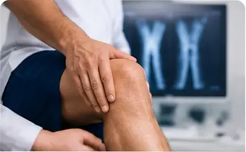 Consultation orthopédique pour l'examen du genou à la Clinique Assalam à Tanger.